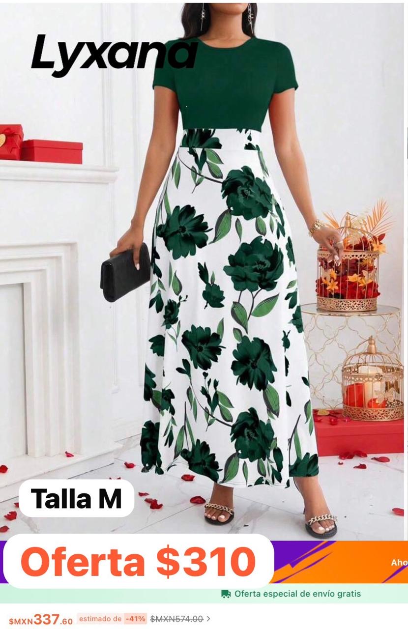 Vestido verde con blanco de flores 
