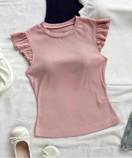 Blusa rosa palo con manga corta 