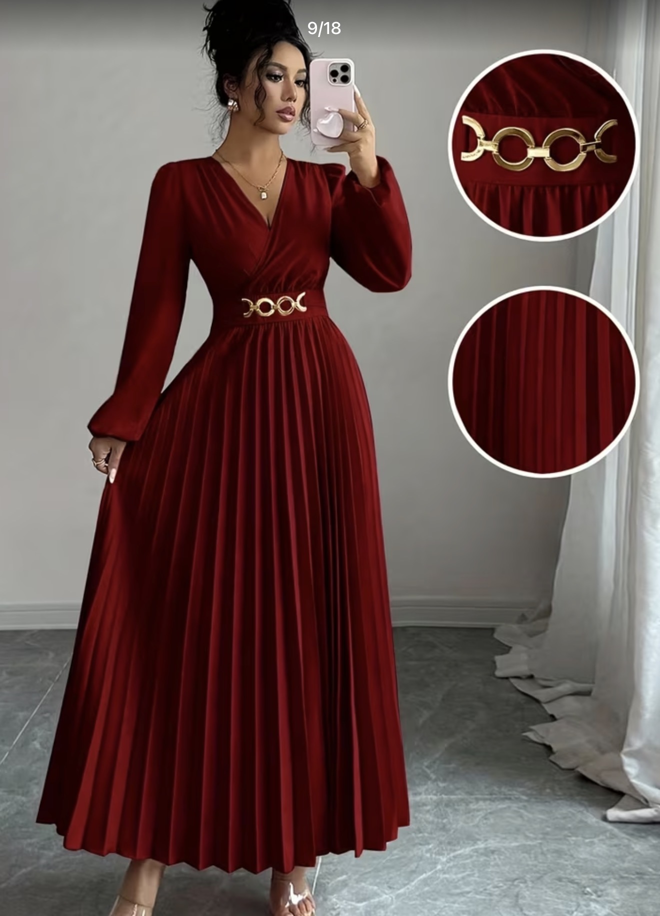 Vestido burdeos manga larga 