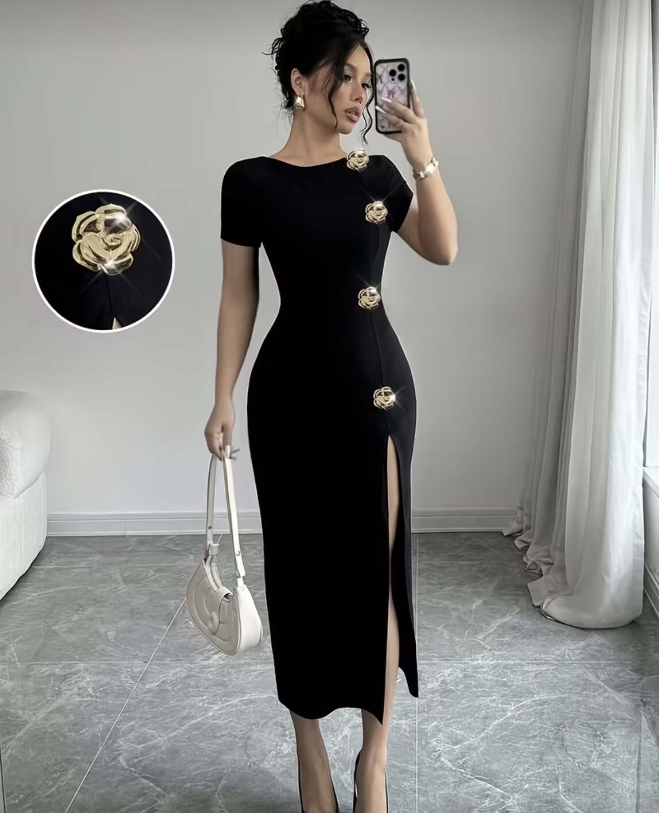 Vestido negro con botones elegante