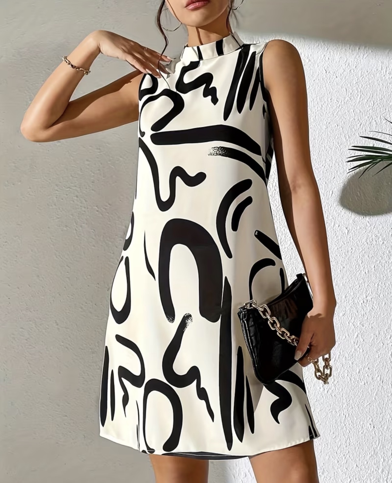 Vestido blanco estampado negro elegantes 