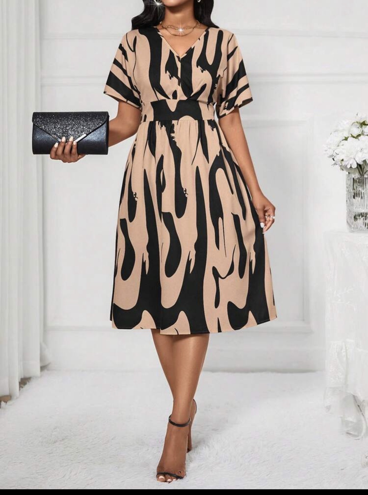 Vestido dama beige/negro 